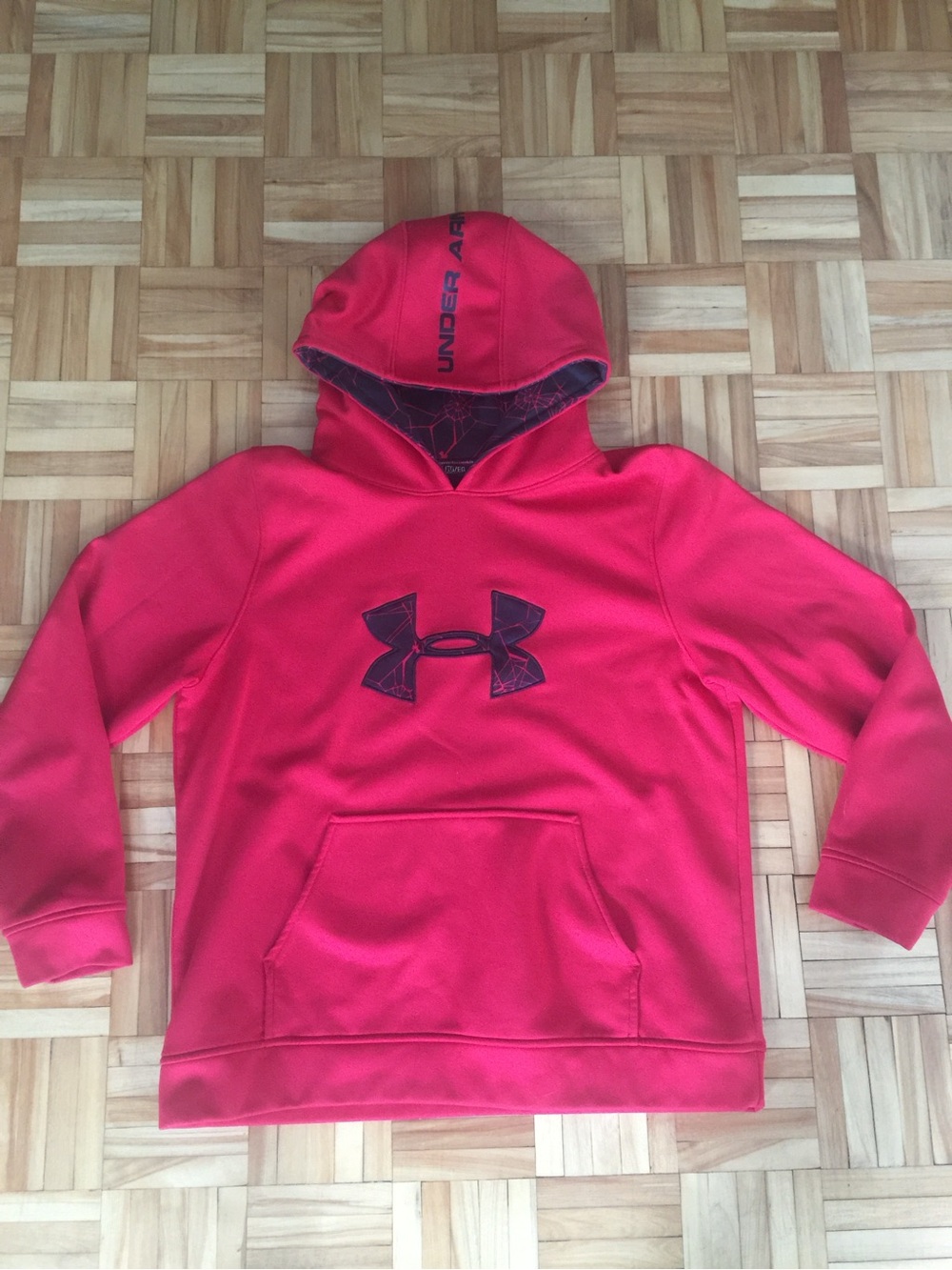 Boys Under Armour Red and Black Hooded Pullover with Spiderweb Lining